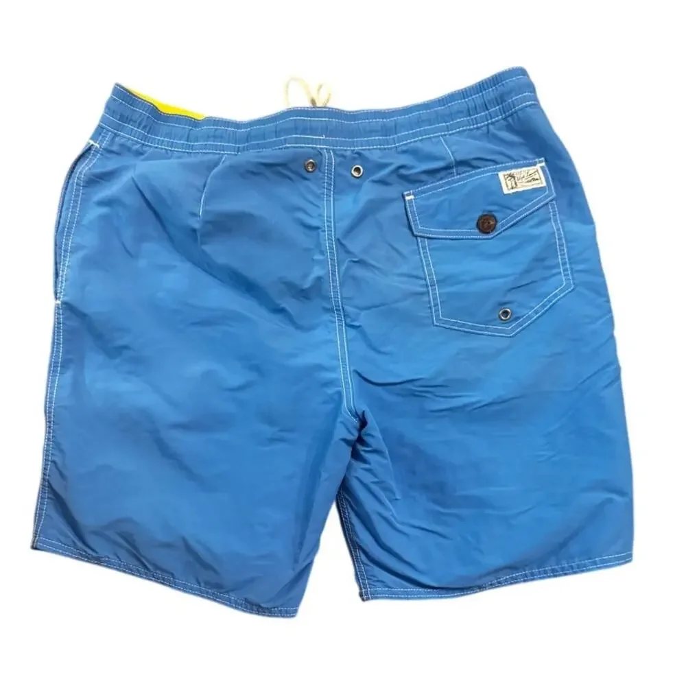 Polo Ralph Lauren Men's Swim Trunks Blue Yellow Lined Preppy Old Money Size M